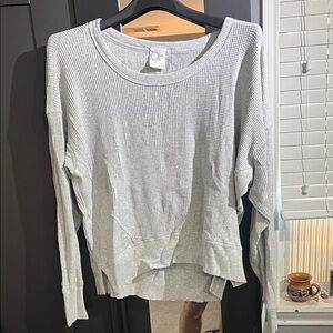 Gray Waffle Knit Long Sleeve Top